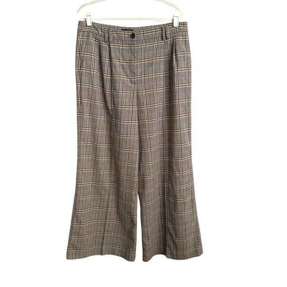 1. STATE Brown Plaid High Waist Wide Leg Trousers Career Workwear Preppy Pants - Picture 15 of 15